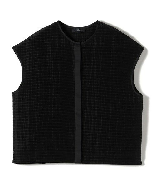 SHIPS / シップス シャツ・ブラウス | SHIPS Primary Navy Label:ラミー ピンタック フレンチスリーブ ブラウス（ブラック）