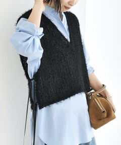 SHIPS / シップス ベスト | 《予約》〈手洗い可能〉フェザー メッシュ サイド リボン ノースリーブ プルオーバー