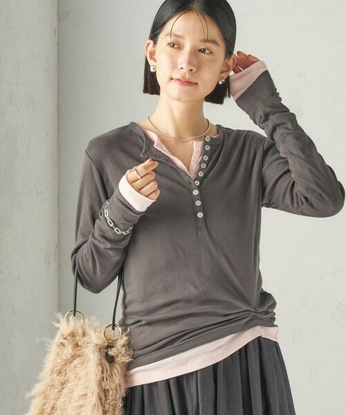 SHIPS / シップス カットソー(半袖以外) | 《予約》【SHIPS別注】miller:シアー ヘンリー ネック ロング スリーブ TEE 26AW(ダークグレー)