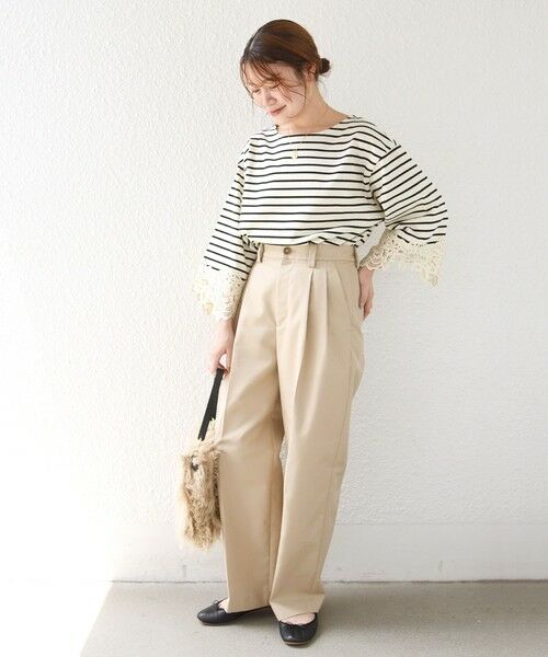 SHIPS / シップス カットソー（半袖以外） | 《予約》〈手洗い可能〉ボーダー 袖 レース ワイド プルオーバー | 詳細2