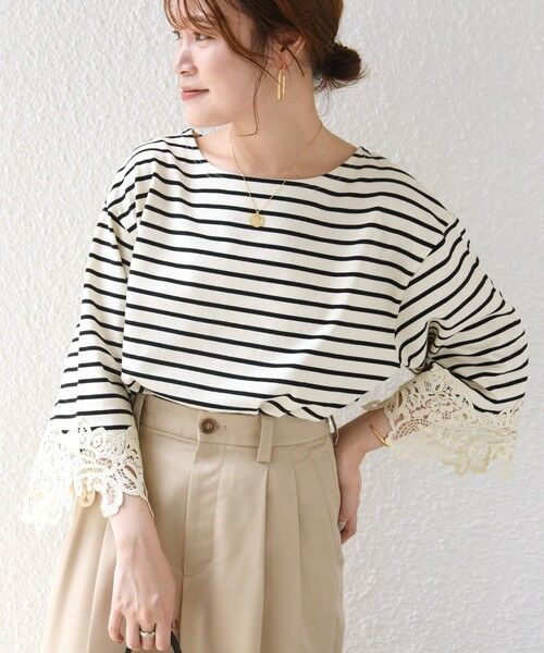 SHIPS / シップス カットソー（半袖以外） | 《予約》〈手洗い可能〉ボーダー 袖 レース ワイド プルオーバー | 詳細5