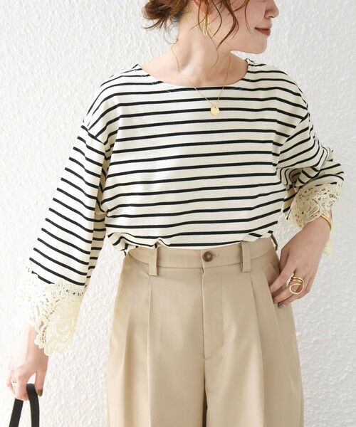 SHIPS / シップス カットソー（半袖以外） | 《予約》〈手洗い可能〉ボーダー 袖 レース ワイド プルオーバー | 詳細7