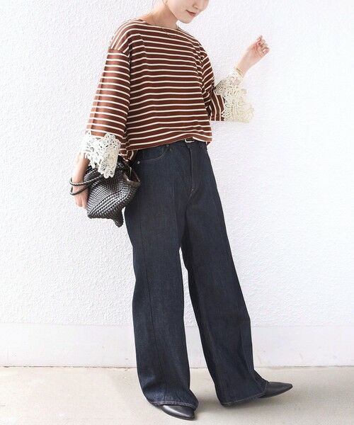 SHIPS / シップス カットソー（半袖以外） | 《予約》〈手洗い可能〉ボーダー 袖 レース ワイド プルオーバー | 詳細12