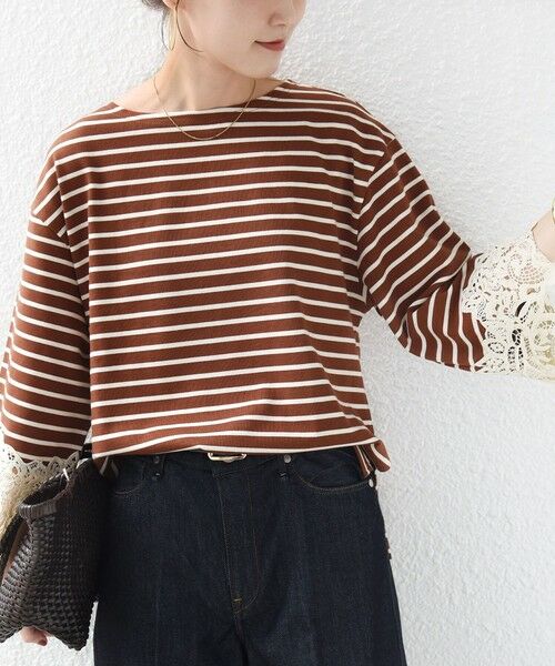 SHIPS / シップス カットソー（半袖以外） | 《予約》〈手洗い可能〉ボーダー 袖 レース ワイド プルオーバー | 詳細13