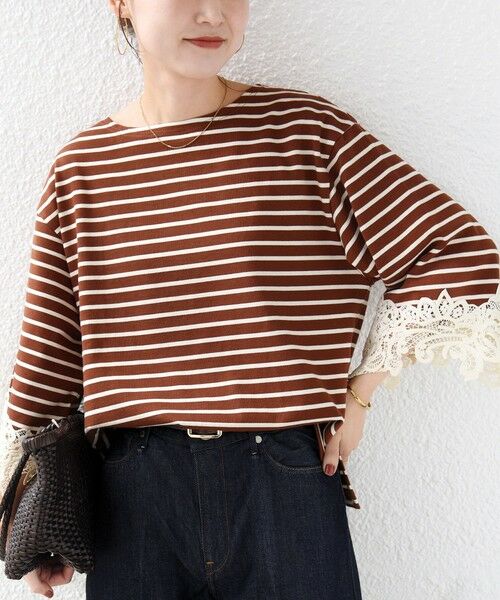 SHIPS / シップス カットソー（半袖以外） | 《予約》〈手洗い可能〉ボーダー 袖 レース ワイド プルオーバー | 詳細14