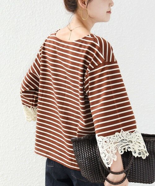 SHIPS / シップス カットソー（半袖以外） | 《予約》〈手洗い可能〉ボーダー 袖 レース ワイド プルオーバー | 詳細16