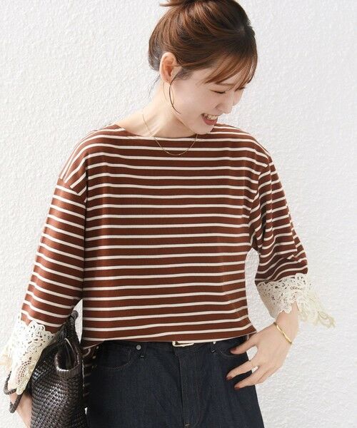 SHIPS / シップス カットソー（半袖以外） | 《予約》〈手洗い可能〉ボーダー 袖 レース ワイド プルオーバー | 詳細17