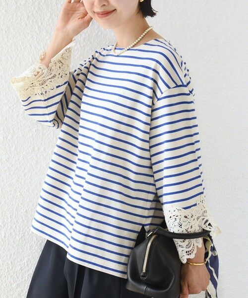 SHIPS / シップス カットソー（半袖以外） | 《予約》〈手洗い可能〉ボーダー 袖 レース ワイド プルオーバー | 詳細23