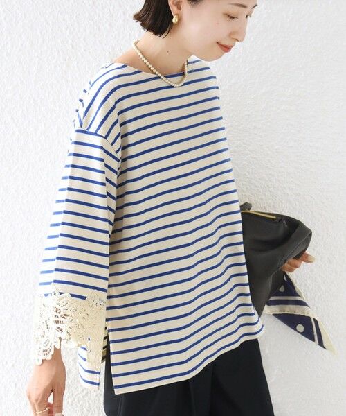 SHIPS / シップス カットソー（半袖以外） | 《予約》〈手洗い可能〉ボーダー 袖 レース ワイド プルオーバー | 詳細25