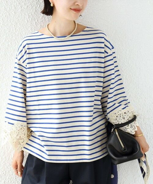 SHIPS / シップス カットソー（半袖以外） | 《予約》〈手洗い可能〉ボーダー 袖 レース ワイド プルオーバー | 詳細26