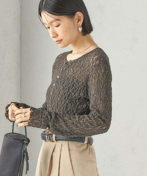 SHIPS / シップス カットソー（半袖以外） | 《予約》〈手洗い可能〉シュリンク レース ヘンリーネック 2WAY プルオーバー（ブラウン）