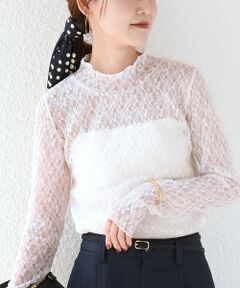 SHIPS / シップス カットソー | 《予約》〈手洗い可能〉フラワー ストレッチ レース ハイネック トップス