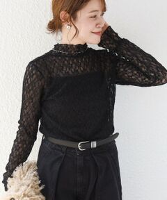 SHIPS / シップス カットソー | 《予約》〈手洗い可能〉フラワー ストレッチ レース ハイネック トップス
