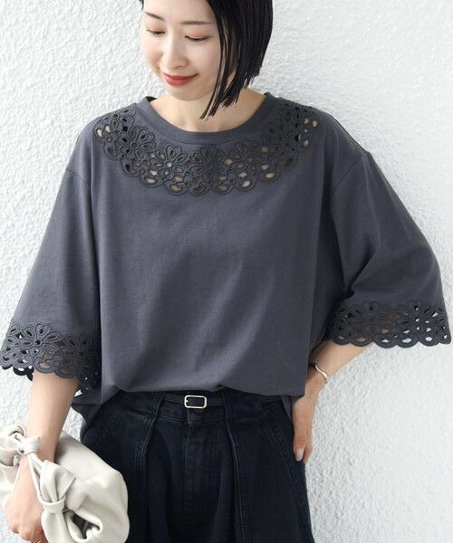 SHIPS / シップス Tシャツ | 《予約》フラワー モチーフ カットワーク レース ショート スリーブ TEE | 詳細13
