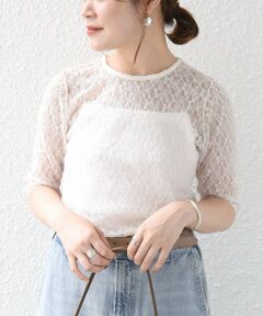 SHIPS / シップス カットソー | 〈手洗い可能〉ストレッチ フラワー レース TEE