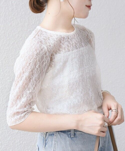 SHIPS / シップス カットソー | 〈手洗い可能〉ストレッチ フラワー レース TEE | 詳細6