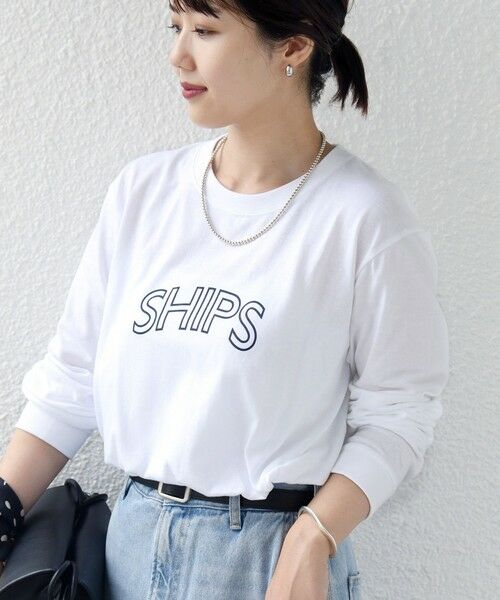 SHIPS / シップス Tシャツ | 《予約》【WEB限定】 SHIPS ラウンド プリント ロゴ ロングスリーブ TEE（ライトホワイト）