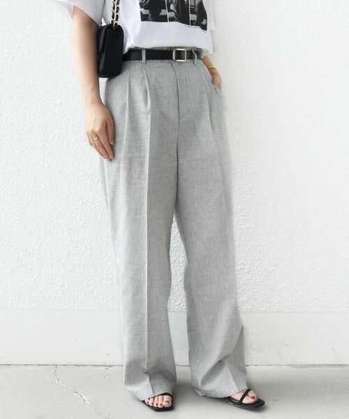 SHIPS / シップス スラックス・ドレスパンツ | 〈手洗い可能〉麻混 シャンブレー ピケ 2タック パンツ(グレー)