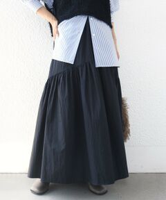 SHIPS / シップス ロング・マキシ丈スカート | 《予約》〈洗濯機可能〉ランダム ギャザー タフタ スカート
