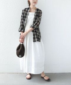 SHIPS / シップス ロング・マキシ丈ワンピース | 〈手洗い可能〉コットン シルク シャーリング デザイン ワンピース