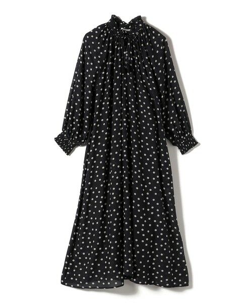 SHIPS / シップス ロング・マキシ丈ワンピース | Fanaka:〈手洗い可能〉ドット プリント ロング スリーブ ワンピース（ブラック）