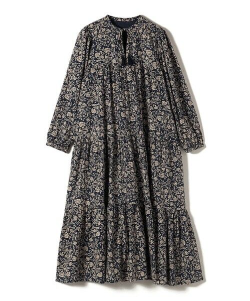 SHIPS / シップス ロング・マキシ丈ワンピース | Fanaka:〈手洗い可能〉小花 プリント ティアード ワンピース（ネイビー）