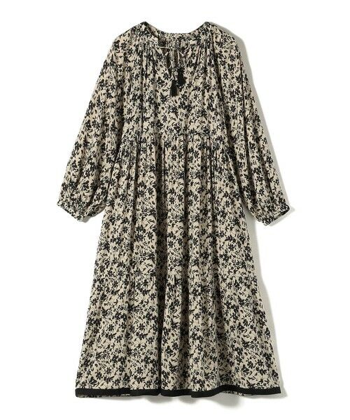 SHIPS / シップス ロング・マキシ丈ワンピース | Fanaka:〈手洗い可能〉モノトーン プリント ワンピース（ナチュラル）