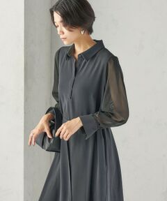 SHIPS / シップス ロング・マキシ丈ワンピース | 《予約》〈接触冷感/手洗い可能〉シアー 袖 ベルト付き シャツ ワンピース