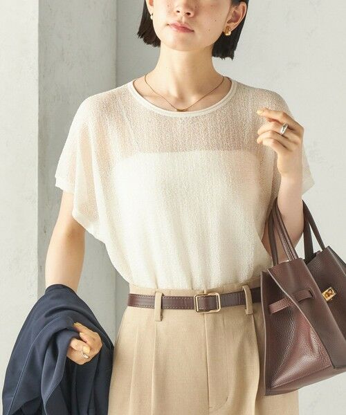 SHIPS / シップス ニット・セーター | 《予約》〈手洗い可能〉ラメ シアー フレンチスリーブ ニット プルオーバー（オフホワイト）