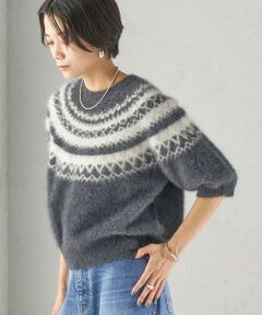 SHIPS / シップス ニット・セーター | 《予約》杢 フォックス カシミヤ ジャカード 半袖 プルオーバー