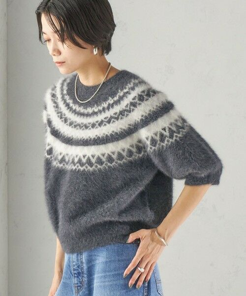 SHIPS / シップス ニット・セーター | 《予約》杢 フォックス カシミヤ ジャカード 半袖 プルオーバー（グレー）