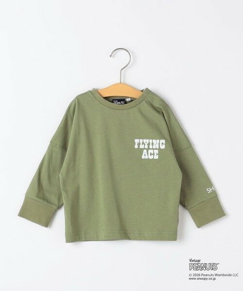 SHIPS / シップス Tシャツ | SHIPS KIDS:80〜90cm / PEANUTS FA プリント ロングスリーブ Tシャツ（オリーブ）