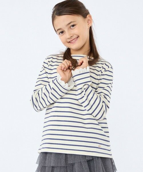 SHIPS / シップス Tシャツ | SHIPS KIDS:100〜130cm/コットンレース ボーダー ロングスリーブ Tシャツ（ホワイト系）