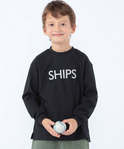 SHIPS / シップス カットソー | SHIPS KIDS:100〜130cm/ 刺繍 ロゴ ロングスリーブ Tシャツ(ブラック)