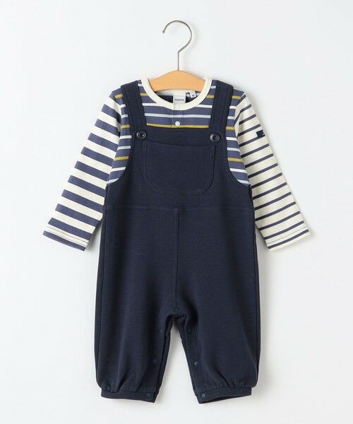 SHIPS / シップス ロンパース | SHIPS KIDS:70〜80cm / ボーダー フェイク レイヤード ロンパース（ネイビー）