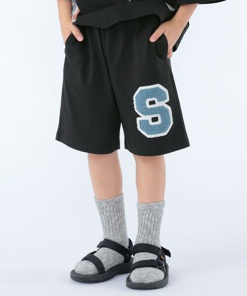 SHIPS / シップス ショート・ハーフ・半端丈パンツ | SHIPS KIDS:100〜130cm /〈UVカット/接触冷感〉ワッペンプリント ショーツ(ブラック)
