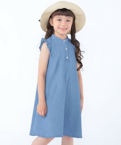 SHIPS / シップス ロング・マキシ丈ワンピース | SHIPS KIDS:100〜130cm /〈接触冷感〉ドライメッシュ デニム ワンピース | 詳細1