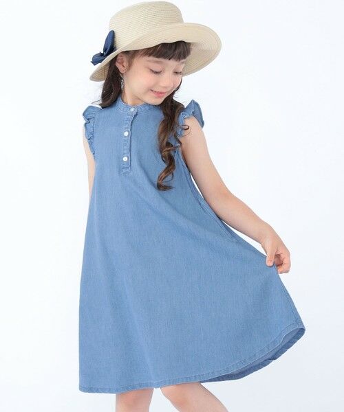 SHIPS / シップス ロング・マキシ丈ワンピース | SHIPS KIDS:100〜130cm /〈接触冷感〉ドライメッシュ デニム ワンピース(ライトブルー)