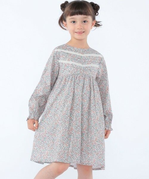 SHIPS / シップス ロング・マキシ丈ワンピース | SHIPS KIDS:100〜130cm / リバティ ギャザー ワンピース 長袖（ピンク系）