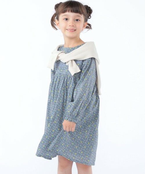 SHIPS / シップス ロング・マキシ丈ワンピース | SHIPS KIDS:100〜130cm / リバティ ギャザー ワンピース 長袖（ネイビー）