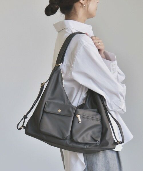SHIPS / シップス ショルダーバッグ | 《予約》quaranciel:〈撥水加工〉3WAY ナイロン ポケット ショルダーバッグ（A4対応）（グレー）