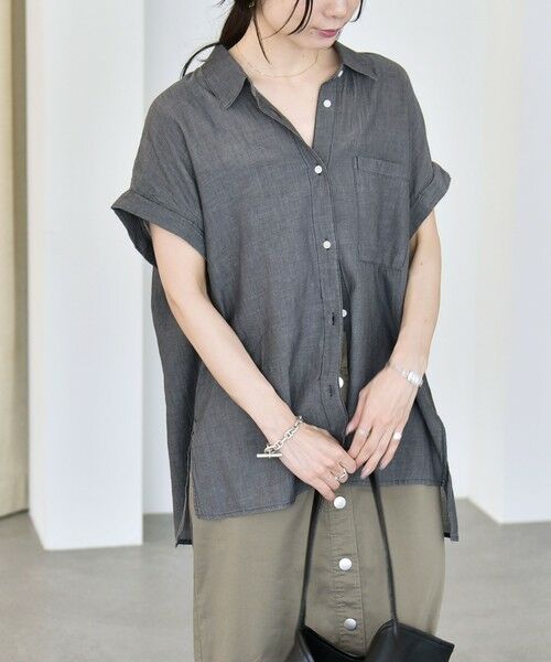 SHIPS / シップス シャツ・ブラウス | quaranciel:〈手洗い可能〉シアー デニム フレンチスリーブ レギュラー シャツ（ブラック）
