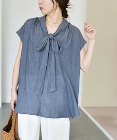 SHIPS / シップス シャツ・ブラウス | quaranciel:〈手洗い可能〉シアー デニム ボウタイ フレンチスリーブ ブラウス