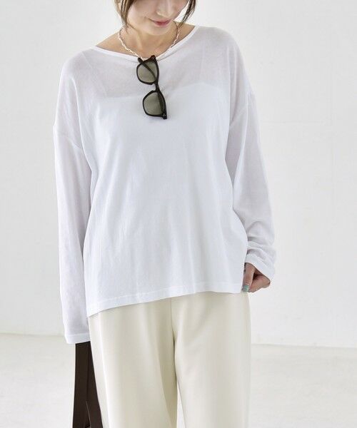 SHIPS / シップス カットソー | 《予約》quaranciel:〈手洗い可能〉シアー コットン ボートネック ルーズ ロンTEE | 詳細8