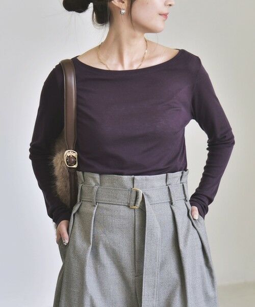 SHIPS / シップス カットソー | 《予約》quaranciel:〈手洗い可能〉ウール ミックス シアー ボートネック プルオーバー（パープル）