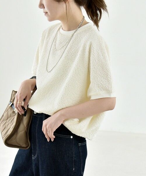 SHIPS / シップス カットソー | 《予約》quaranciel:〈洗濯機可能〉カット ジャカード フレンチスリーブ プルオーバー（オフホワイト）