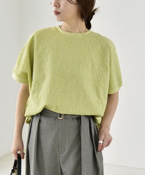 SHIPS / シップス カットソー | 《予約》quaranciel:〈洗濯機可能〉カット ジャカード フレンチスリーブ プルオーバー（ライトグリーン）