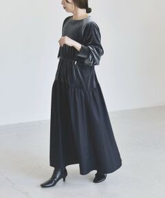 《予約》quaranciel:〈洗濯機可能〉ポリエステル ベロア ドロストコンビ ワンピース
