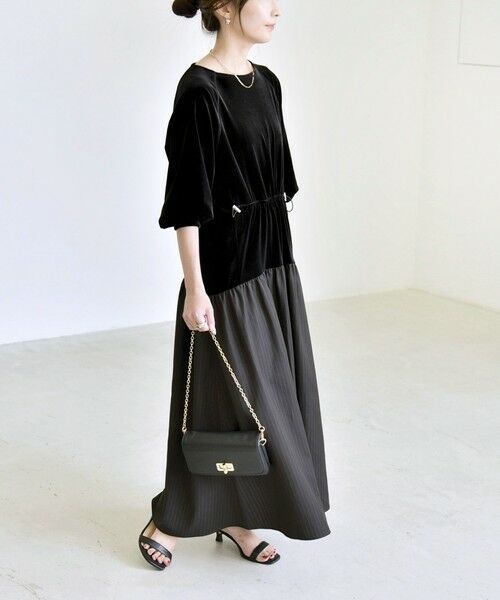 SHIPS / シップス ロング・マキシ丈ワンピース | 《予約》quaranciel:〈洗濯機可能〉ポリエステル ベロア ドロストコンビ ワンピース | 詳細12