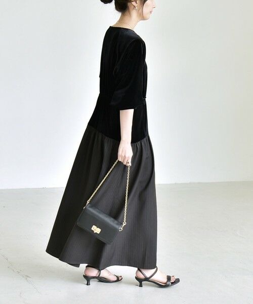 SHIPS / シップス ロング・マキシ丈ワンピース | 《予約》quaranciel:〈洗濯機可能〉ポリエステル ベロア ドロストコンビ ワンピース | 詳細13